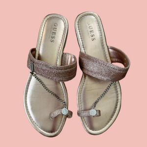 Guess Toe Loop Sandals – Glitter Strap & Chain Detail